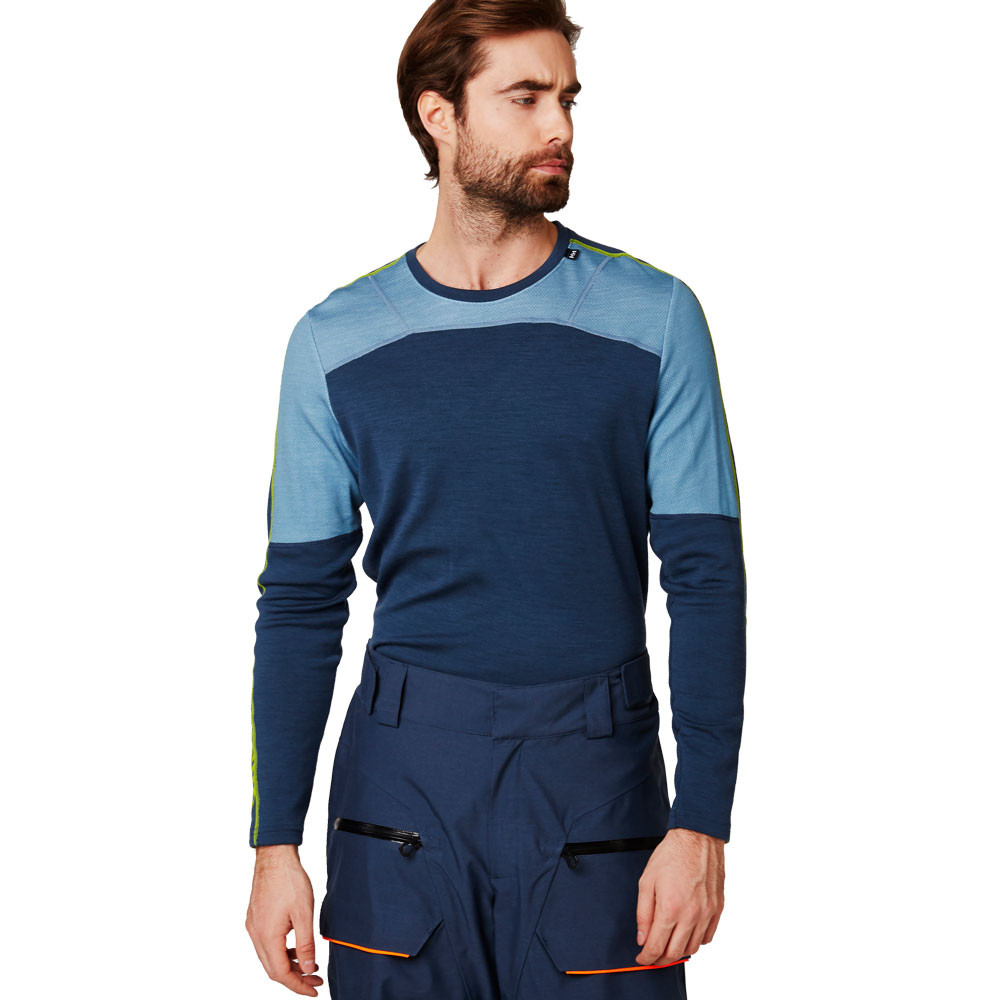 Helly Hansen HH Lifa Merino Mens Blue Long Sleeve Crew Neck Sports Top