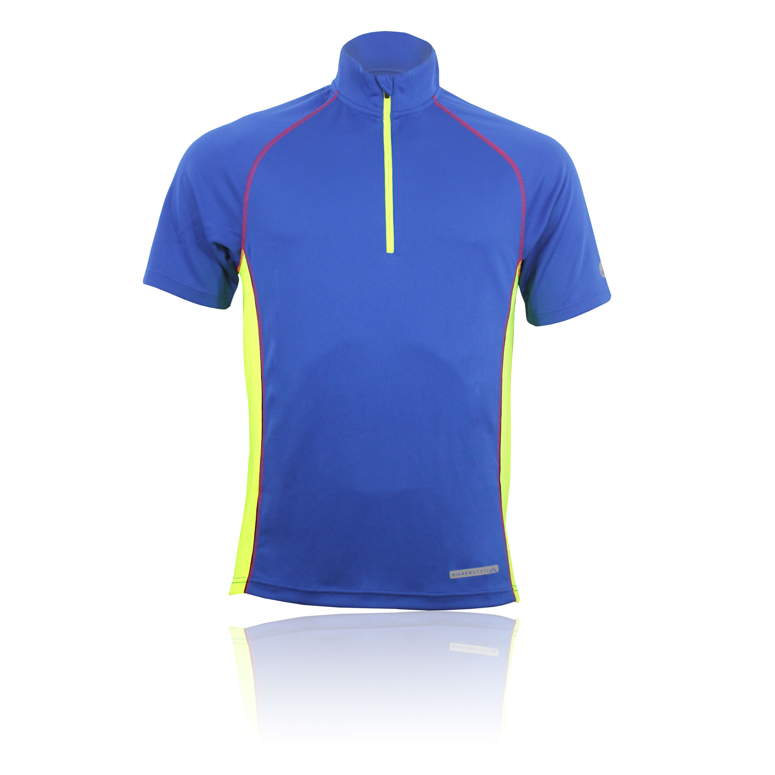 Higher State Mens Blue Yellow Half Zip Short Sleeve Running Training T