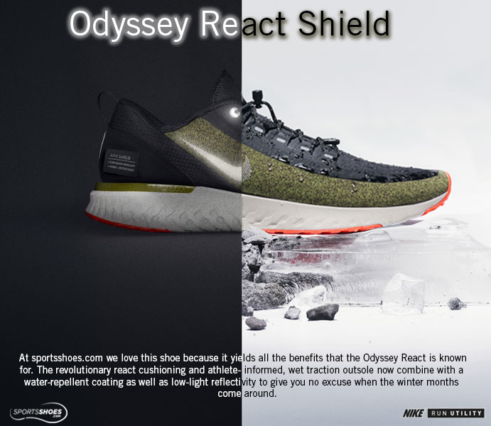 odyssey react shield water repellent running shoe